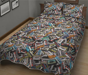 Old Cassette Tape Print Quilt Bed Set