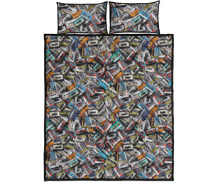 Old Cassette Tape Print Quilt Bed Set