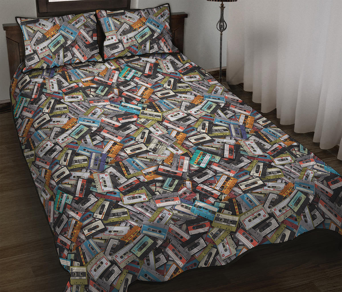 Old Cassette Tape Print Quilt Bed Set