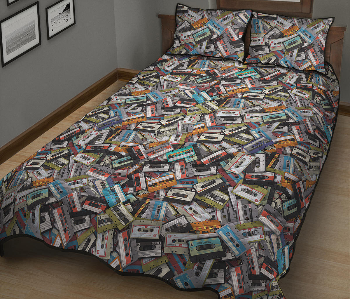 Old Cassette Tape Print Quilt Bed Set