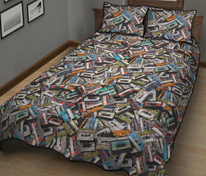 Old Cassette Tape Print Quilt Bed Set