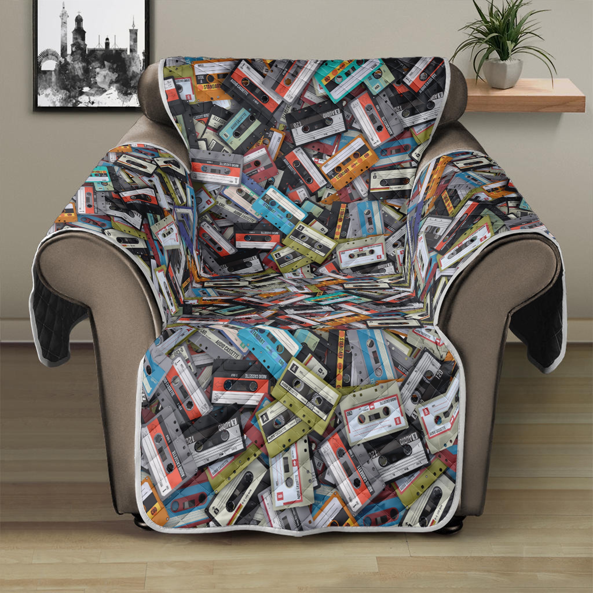 Old Cassette Tape Print Recliner Protector