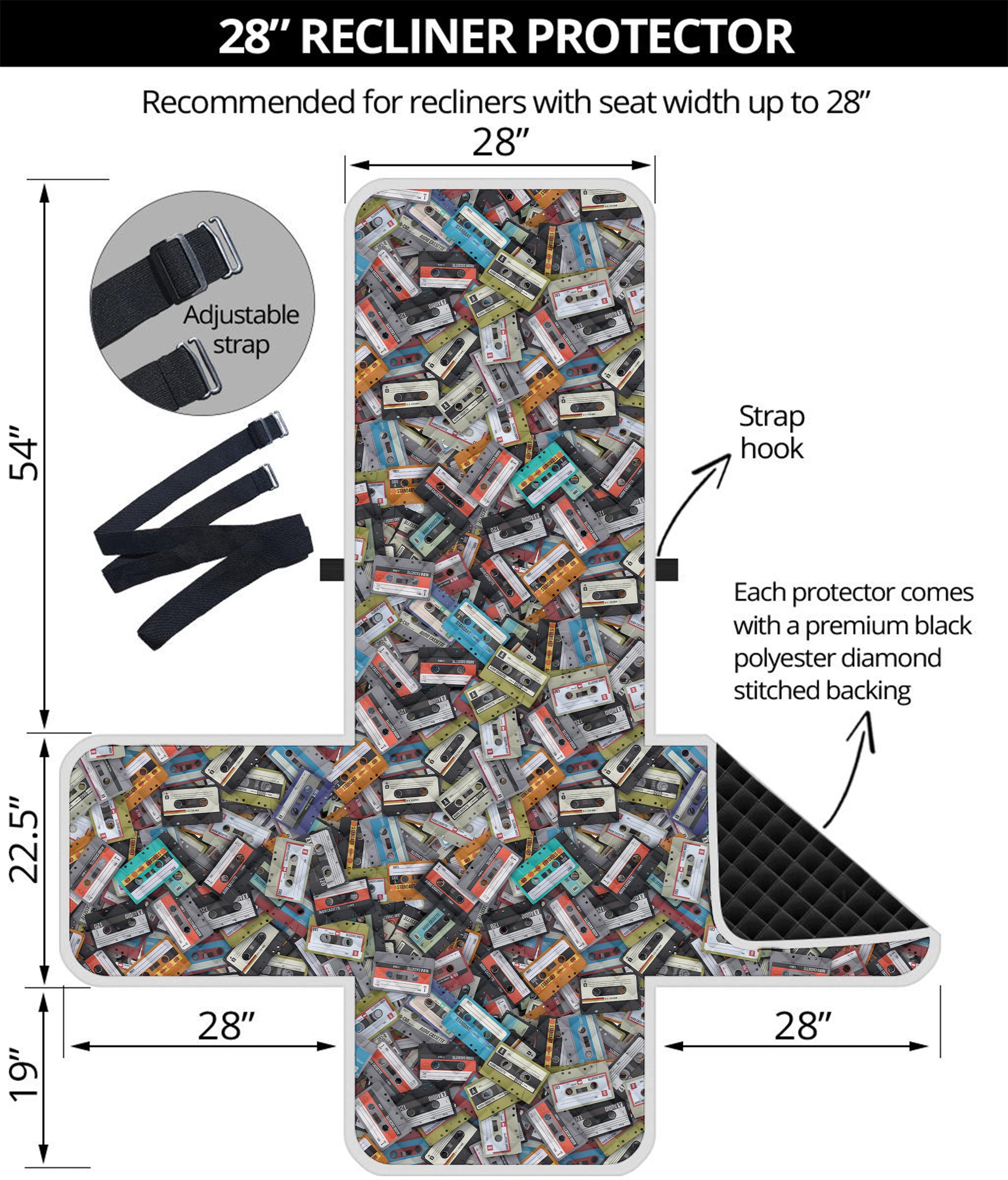 Old Cassette Tape Print Recliner Protector