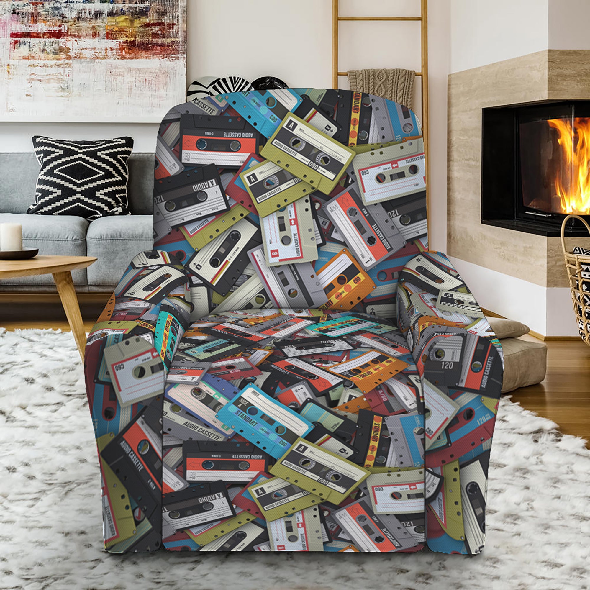 Old Cassette Tape Print Recliner Slipcover