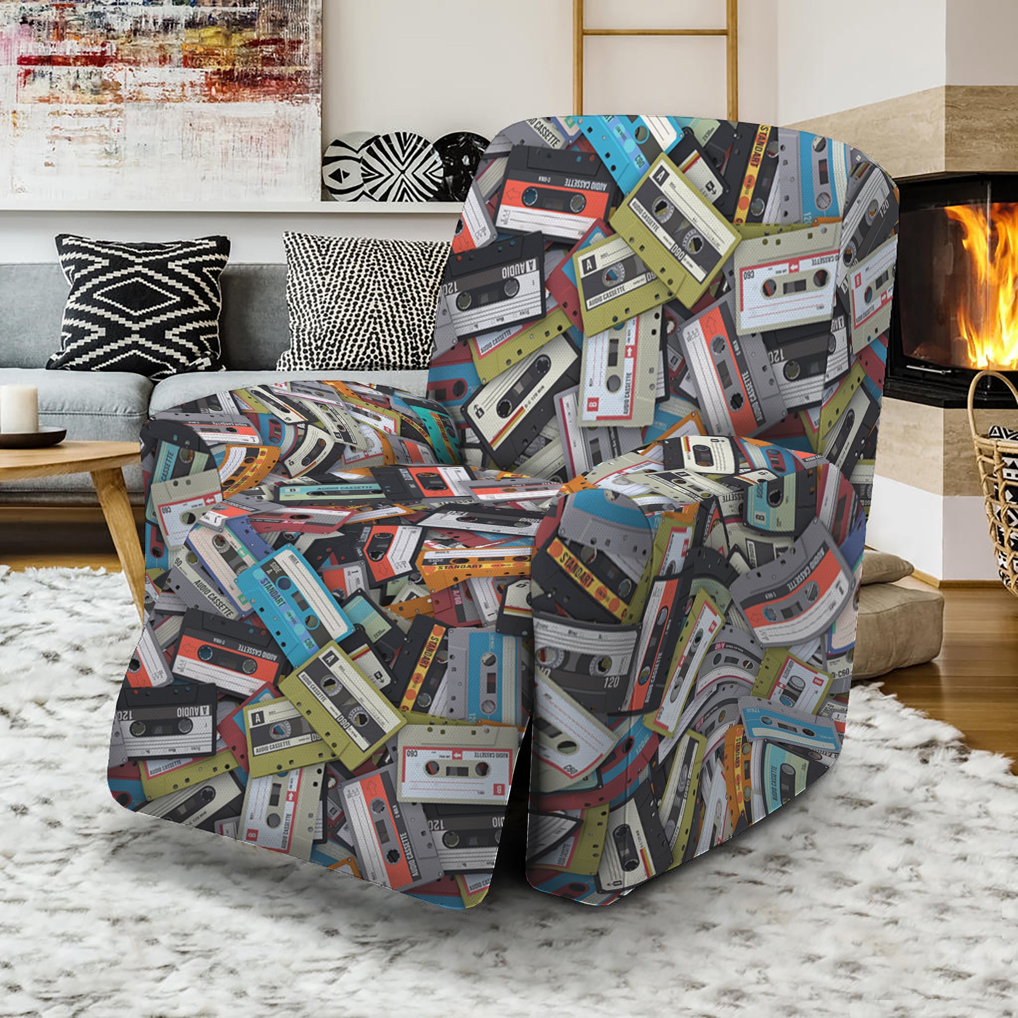 Old Cassette Tape Print Recliner Slipcover