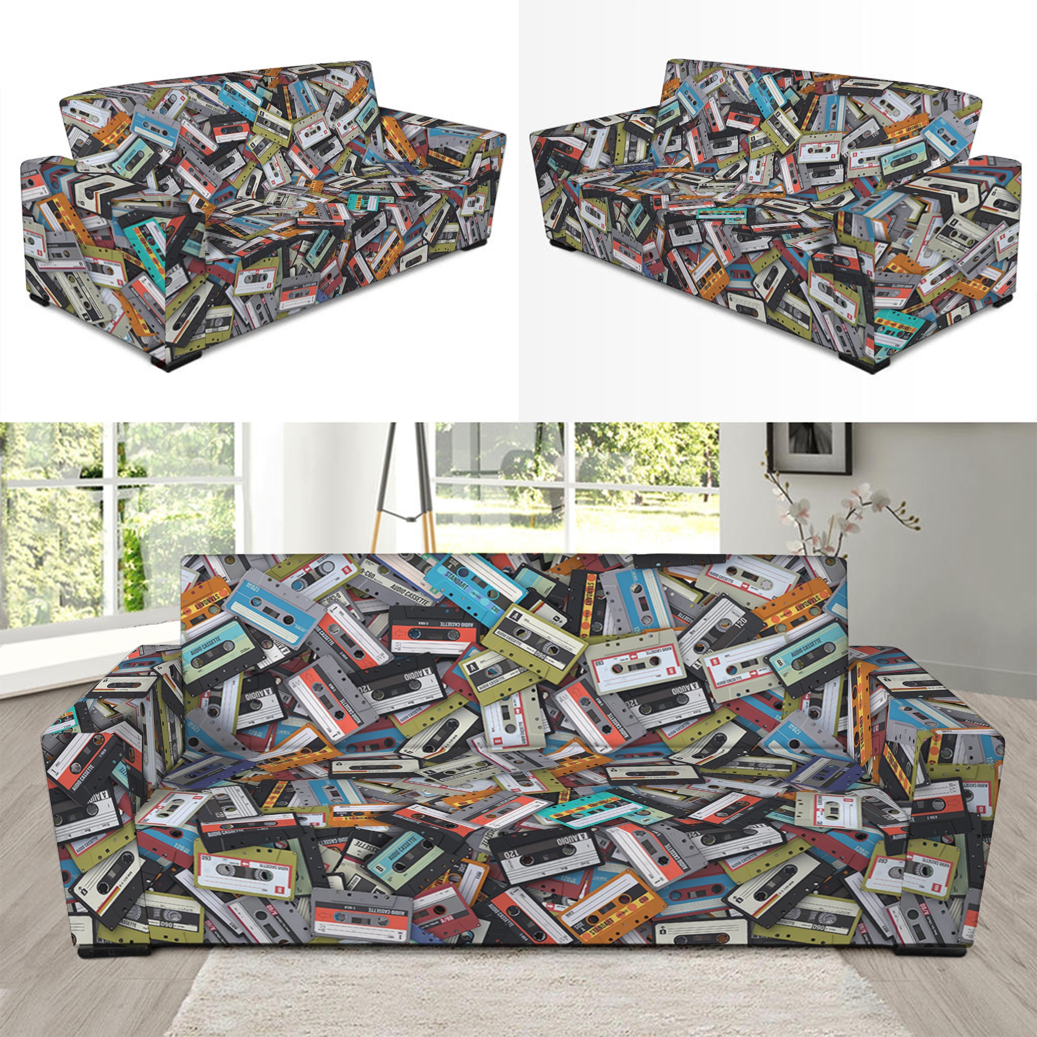 Old Cassette Tape Print Sofa Slipcover