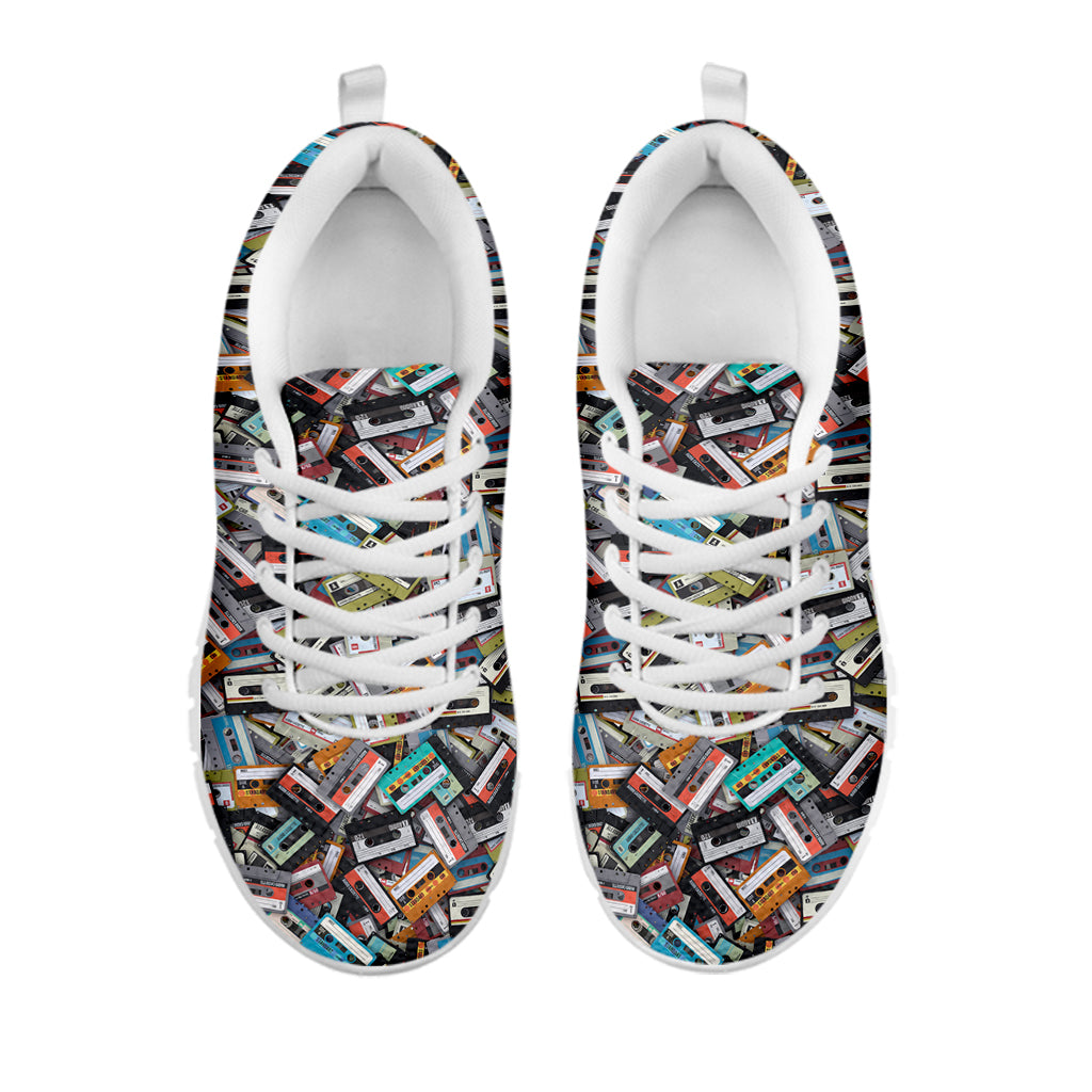 Old Cassette Tape Print White Sneakers