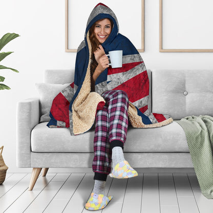 Old Grunge Union Jack British Flag Print Hooded Blanket GearFrost
