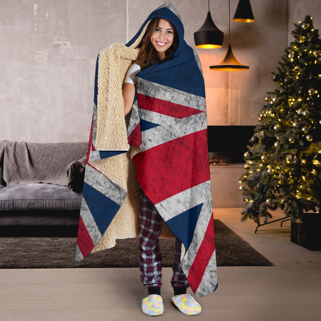 Old Grunge Union Jack British Flag Print Hooded Blanket GearFrost