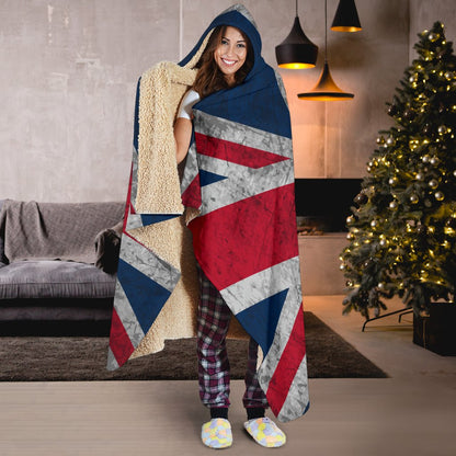 Old Grunge Union Jack British Flag Print Hooded Blanket GearFrost
