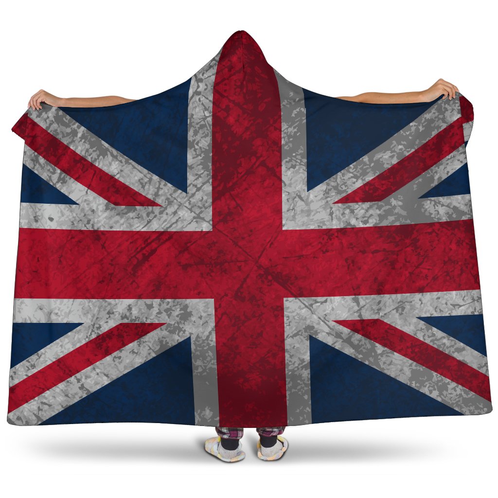 Old Grunge Union Jack British Flag Print Hooded Blanket GearFrost