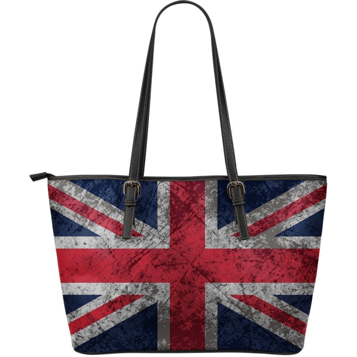 Old Grunge Union Jack British Flag Print Leather Tote Bag GearFrost