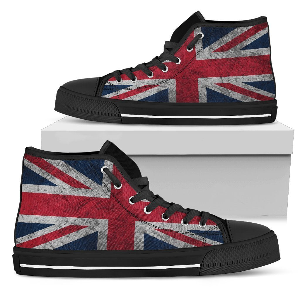 Old Grunge Union Jack British Flag Print Men's High Top Shoes GearFrost