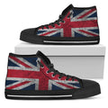 Old Grunge Union Jack British Flag Print Black High Top Sneakers