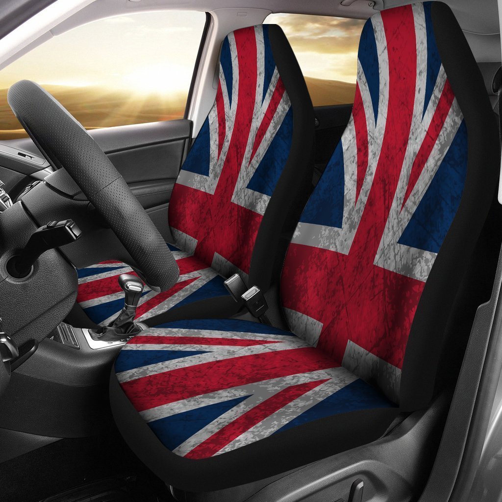 Old Grunge Union Jack British Flag Print Universal Fit Car Seat Covers GearFrost