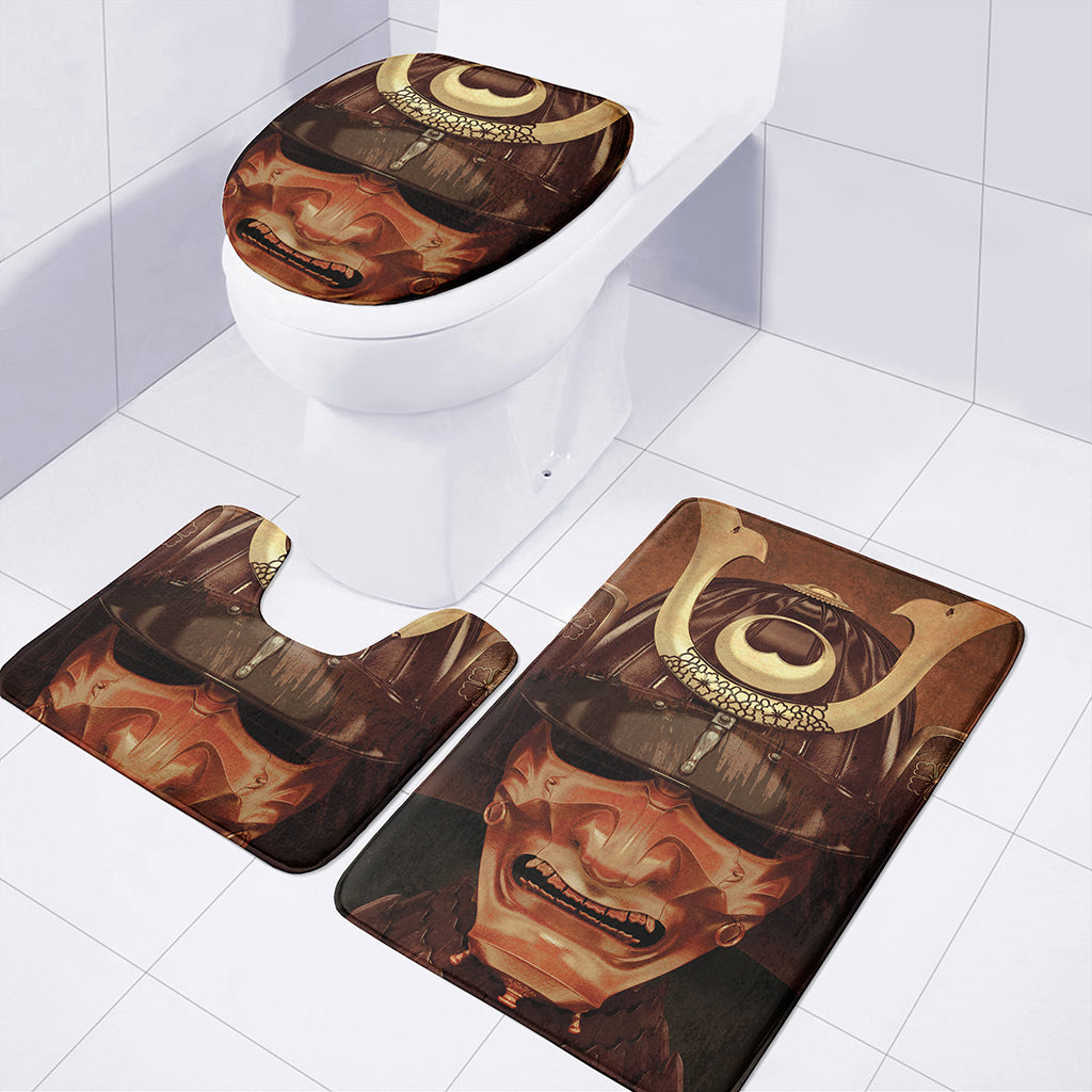 Old Japanese Samurai Mask Print 3 Piece Bath Mat Set