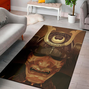 Old Japanese Samurai Mask Print Area Rug