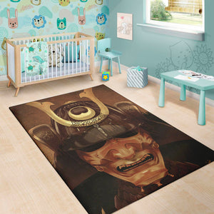 Old Japanese Samurai Mask Print Area Rug