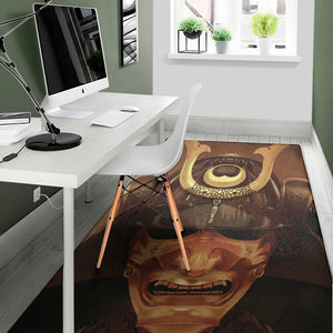 Old Japanese Samurai Mask Print Area Rug