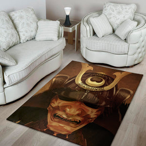 Old Japanese Samurai Mask Print Area Rug