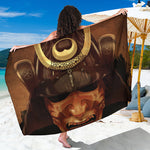 Old Japanese Samurai Mask Print Beach Sarong Wrap