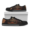 Old Japanese Samurai Mask Print Black Low Top Sneakers