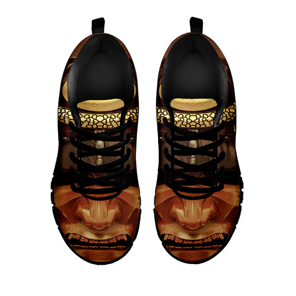 Old Japanese Samurai Mask Print Black Sneakers