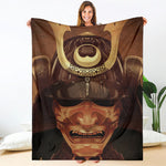 Old Japanese Samurai Mask Print Blanket