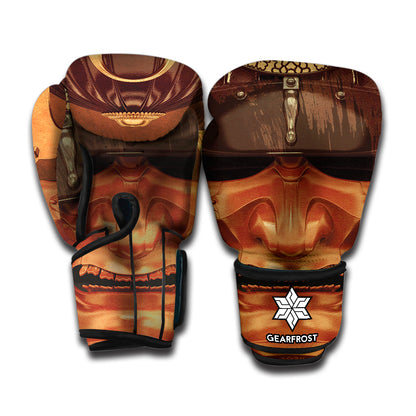 Old Japanese Samurai Mask Print Boxing Gloves
