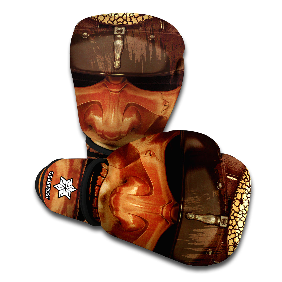 Old Japanese Samurai Mask Print Boxing Gloves