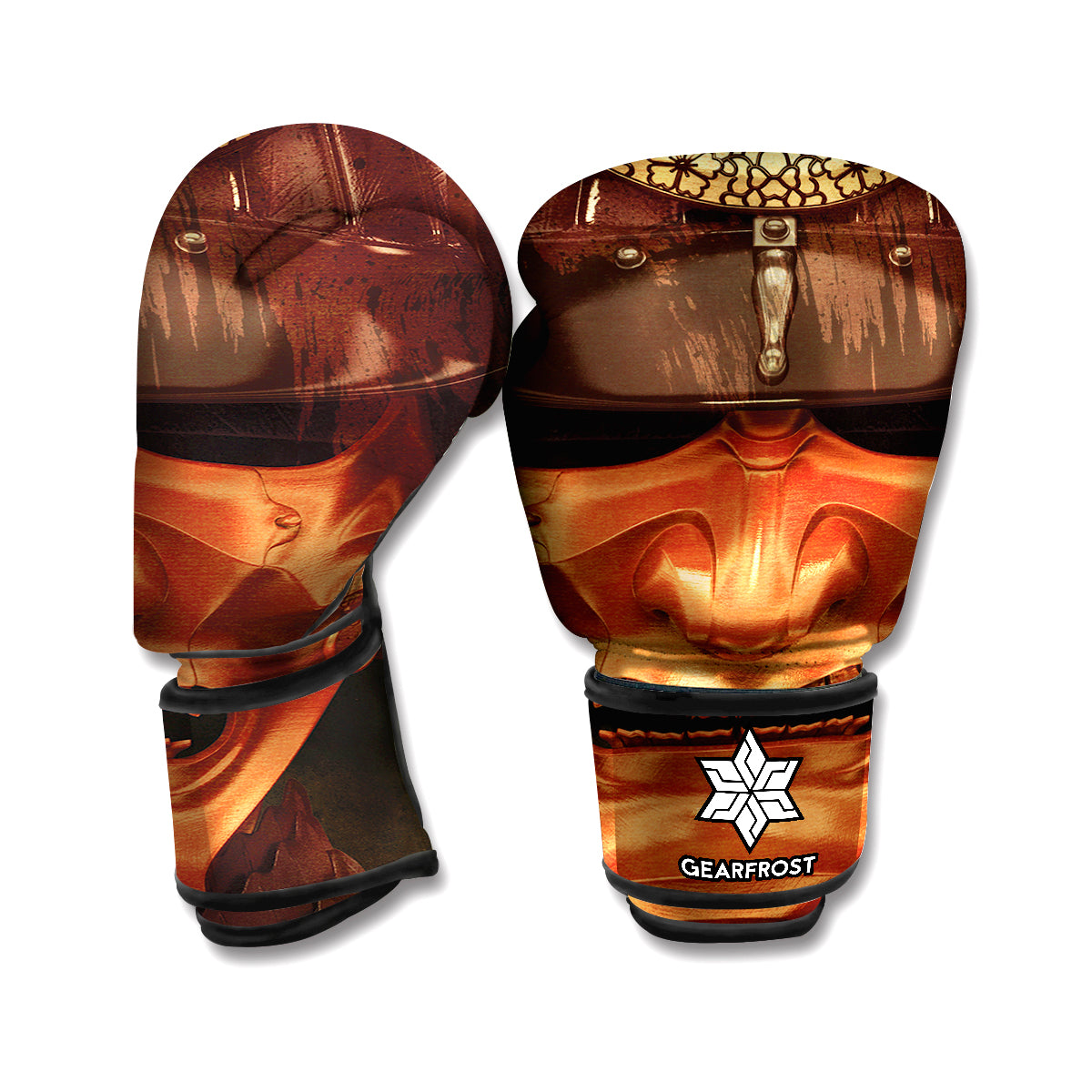 Old Japanese Samurai Mask Print Boxing Gloves