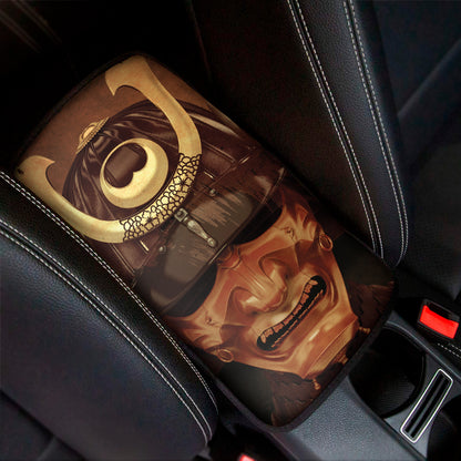 Old Japanese Samurai Mask Print Car Center Console Cover