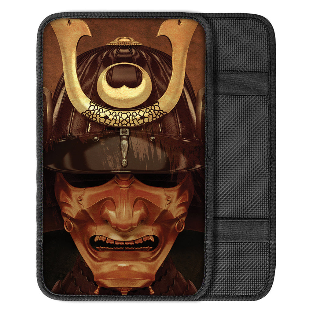 Old Japanese Samurai Mask Print Car Center Console Cover