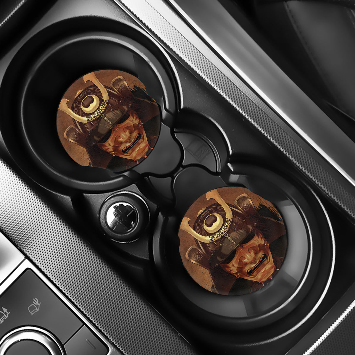 Old Japanese Samurai Mask Print Car Coasters
