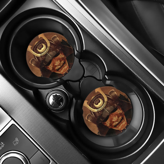 Old Japanese Samurai Mask Print Car Coasters