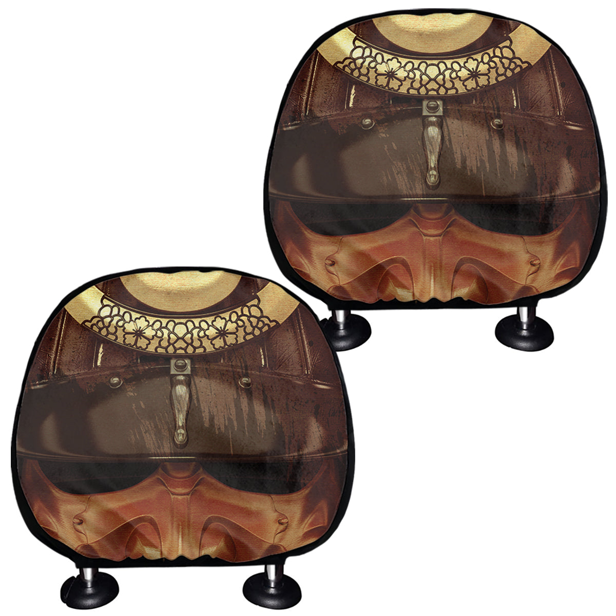Old Japanese Samurai Mask Print Car Headrest Covers