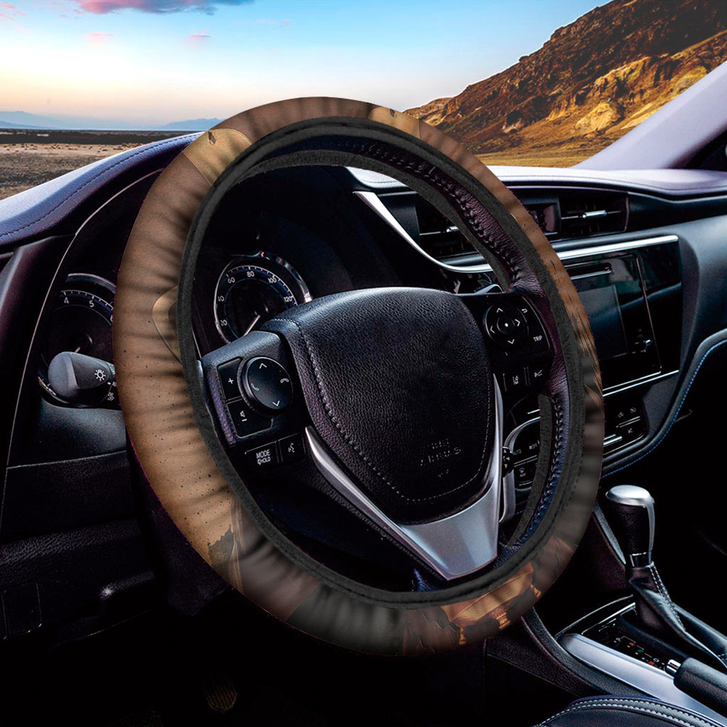 Old Japanese Samurai Mask Print Car Steering Wheel Cover
