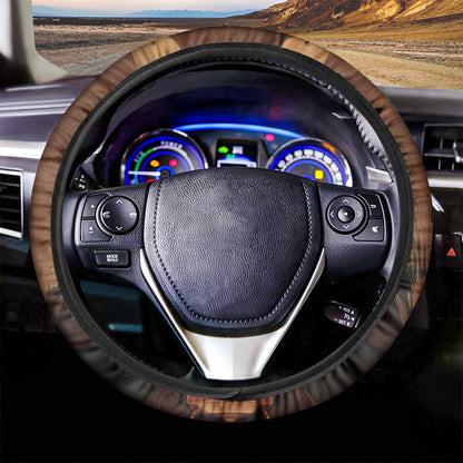 Old Japanese Samurai Mask Print Car Steering Wheel Cover