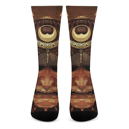 Old Japanese Samurai Mask Print Crew Socks