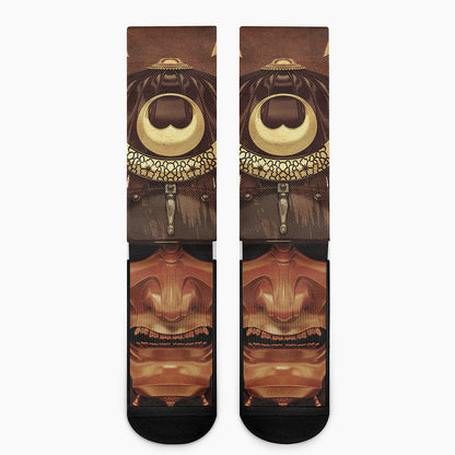 Old Japanese Samurai Mask Print Crew Socks