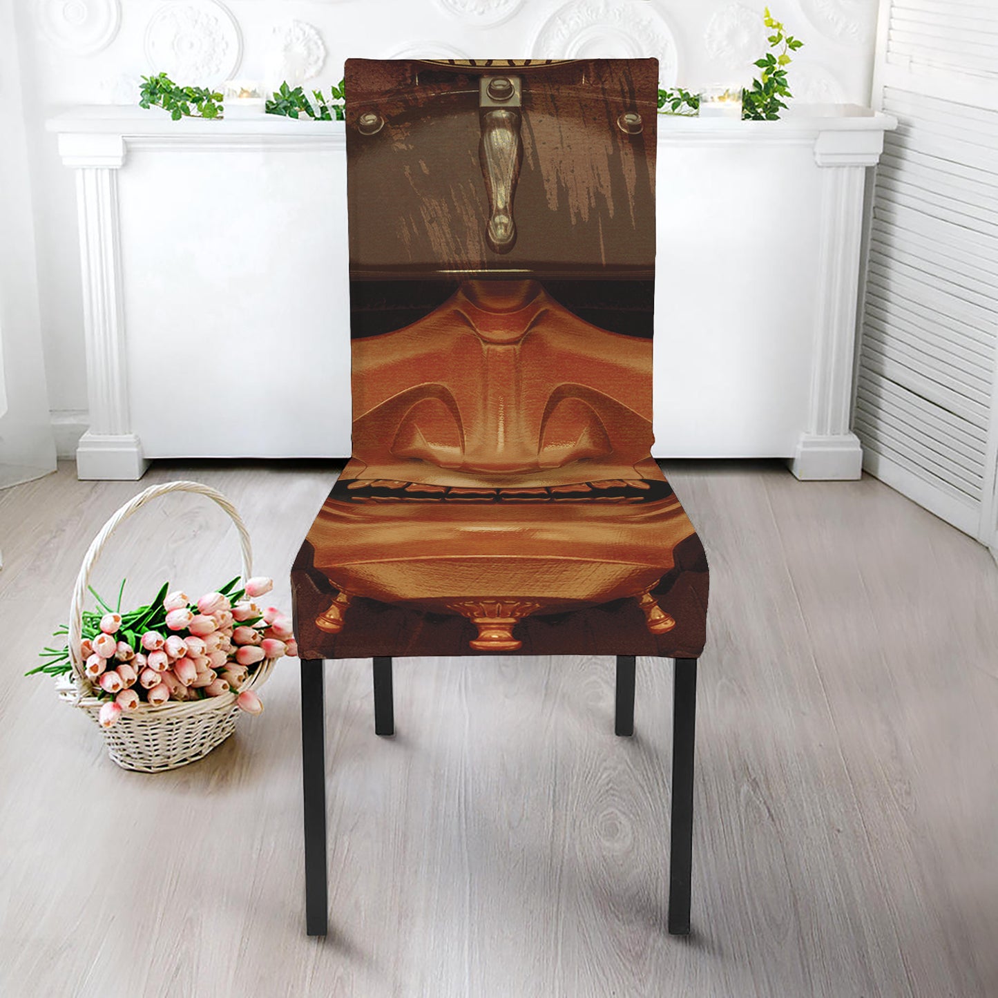 Old Japanese Samurai Mask Print Dining Chair Slipcover
