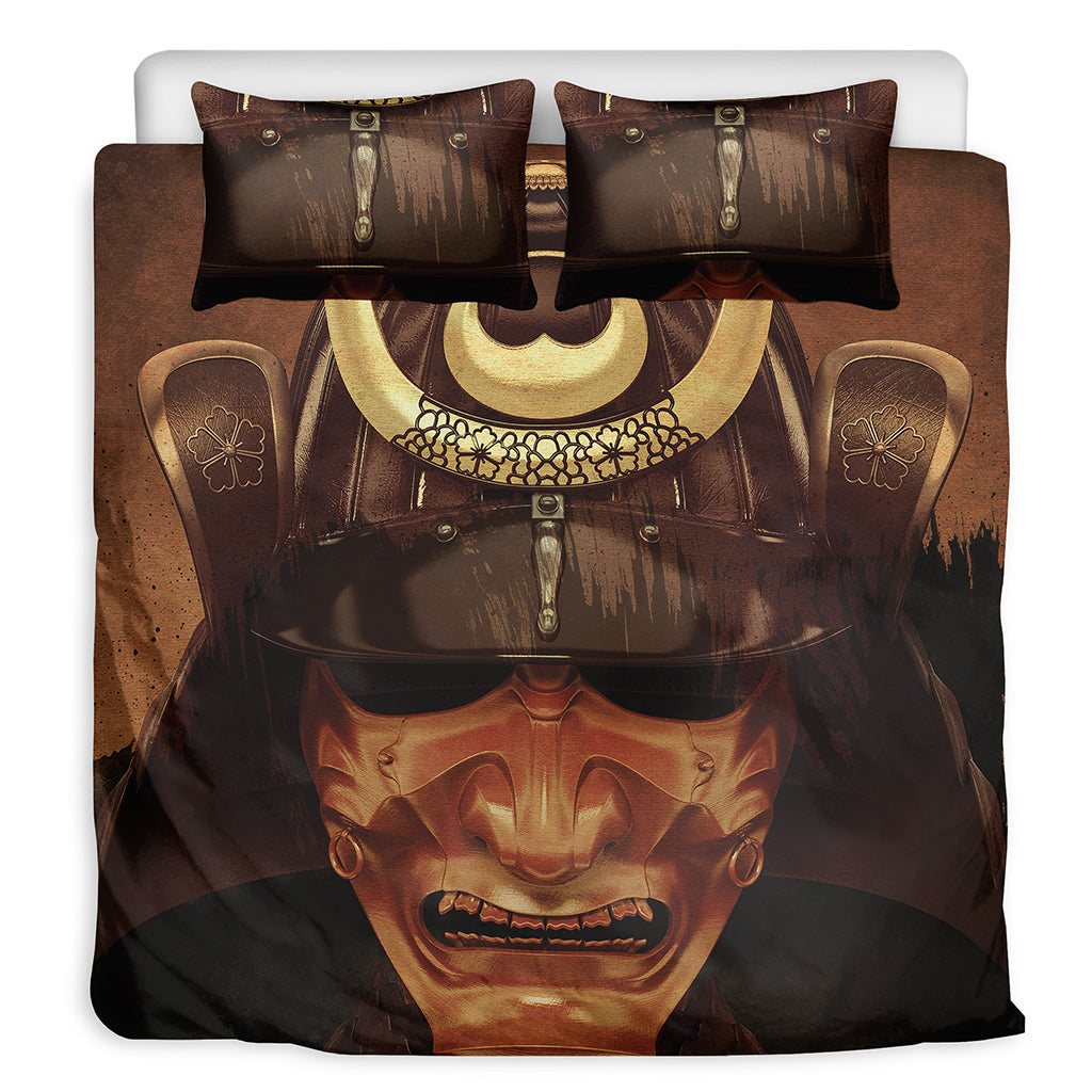 Old Japanese Samurai Mask Print Duvet Cover Bedding Set
