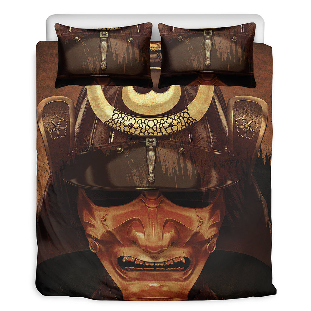Old Japanese Samurai Mask Print Duvet Cover Bedding Set