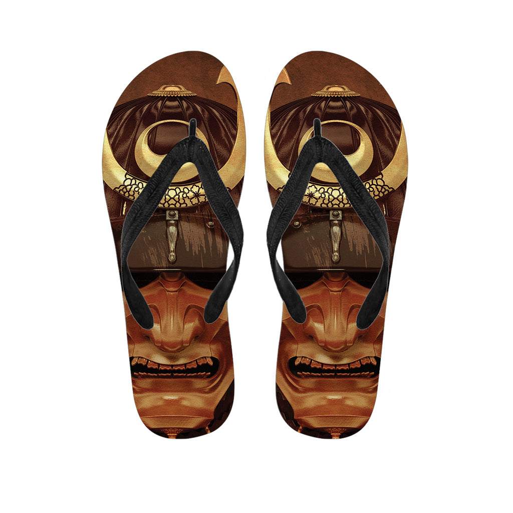 Old Japanese Samurai Mask Print Flip Flops