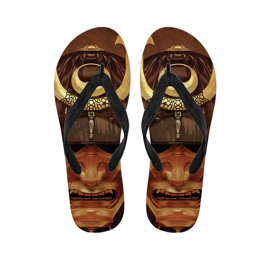 Old Japanese Samurai Mask Print Flip Flops