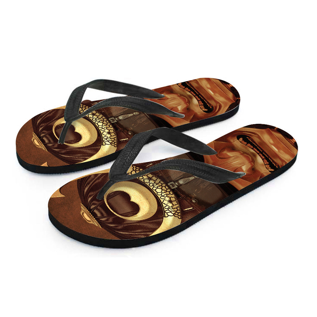 Old Japanese Samurai Mask Print Flip Flops