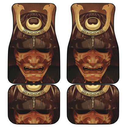 Old Japanese Samurai Mask Print Front and Back Car Floor Mats
