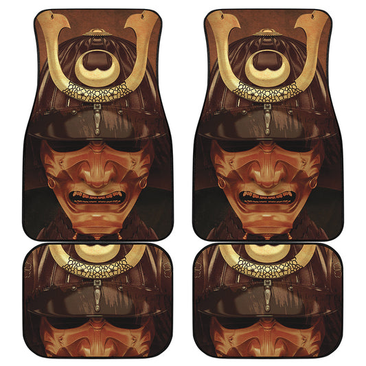 Old Japanese Samurai Mask Print Front and Back Car Floor Mats