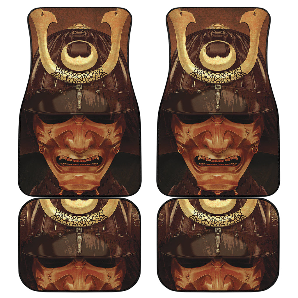Old Japanese Samurai Mask Print Front and Back Car Floor Mats
