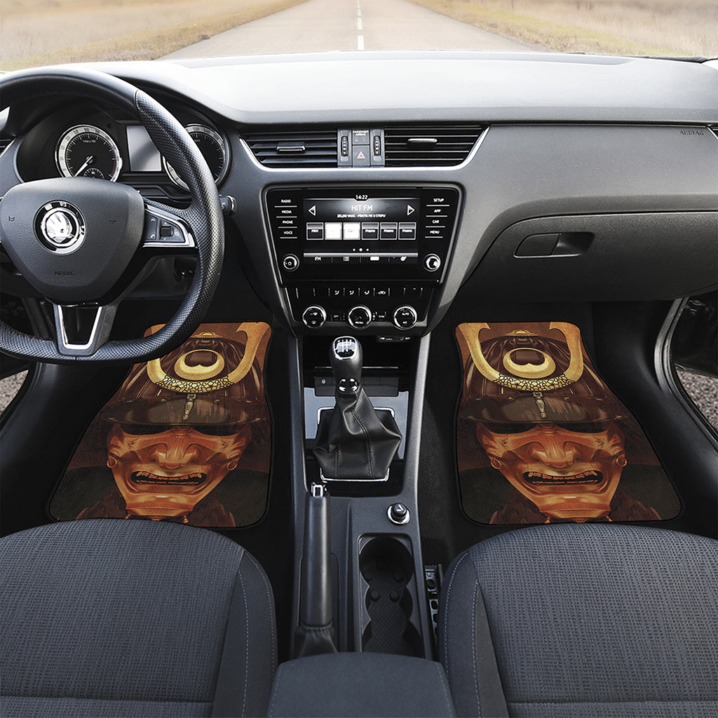 Old Japanese Samurai Mask Print Front and Back Car Floor Mats